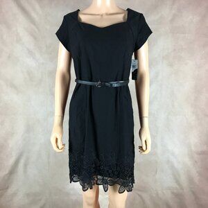BCX Juniors Cap Sleeve Black Dress with Lace Trim NWT Size 13